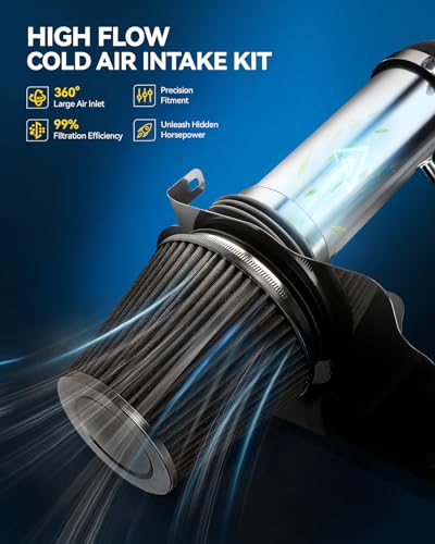 PHILTOP 4" Cold Air Intake Kit Fit for 2000-2006 Chevrolet Suburban 1500 - color: Black, size: 2002-2007 Chevrolet Silverado 1500 4.8L/5.3L
