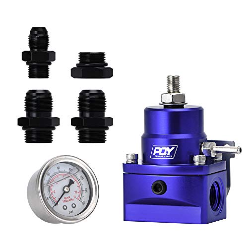 EFI Fuel Pressure Regulator Kit AN8 Feed AN6 Return + 0-160PSI Gauge - color: blue
