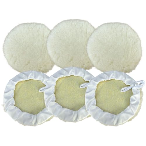 6PCS Wool Car Polisher Pad Bonnet, 7 Inch (180mm), White
