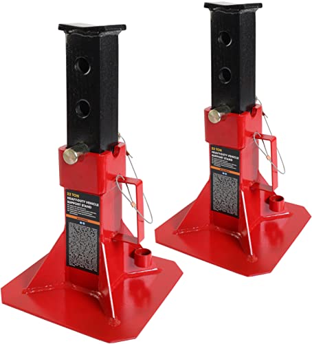 Big RED ATZ220005R Torin Heavy Duty Pin Type Professional Car Jack Stand with Lock, 22 Ton (44,000 lb) Capacity, Red, 1 Pair - size: 22 ton, style: Basic Base