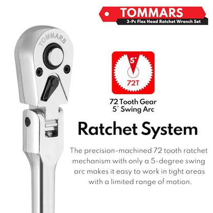 TOMMARS Flex Head Ratchet Set, 1/4", 3/8", 1/2" Drive Socket Wrench Kit - size: 1/4", 3/8", 1/2" Drive, style: Flex Head Standard Ratchet Set