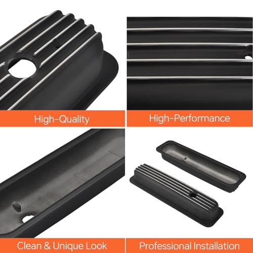 Black Valve Covers Short Style Finned - color: Black, size: SBC 87-97