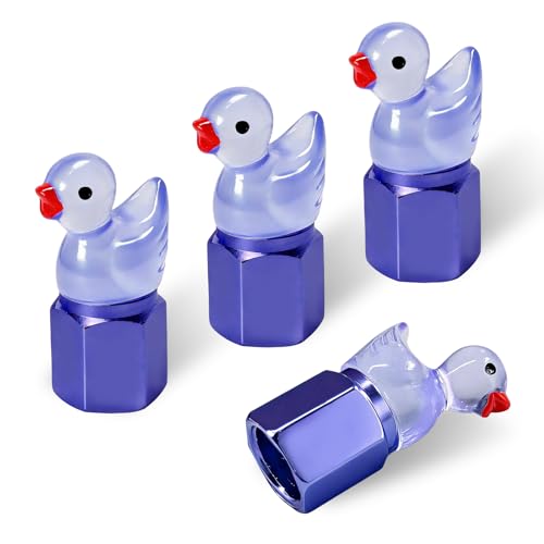 4PCS Cute Duck Tire Valve Caps, Glow-in-The-Dark Duck Valve Stem Cover Wheel Decor, Interesting & Practical Duckling Tire Air Cap Leak-Proof Covers for Car Motorcycle Truck (Blue) - color: Blue