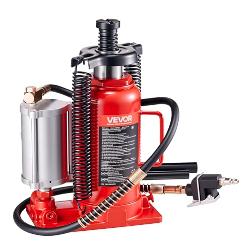 VEVOR Air Hydraulic Bottle Jack, 20 Ton (44092 lbs) Capacity, 10.2-19.5 Inch Lifting Range, Pneumatic/Manual Heavy Duty Welded Bottle Jack with Pump for Car, SUV, Pickup, Truck, RV, Auto Repair - color: red