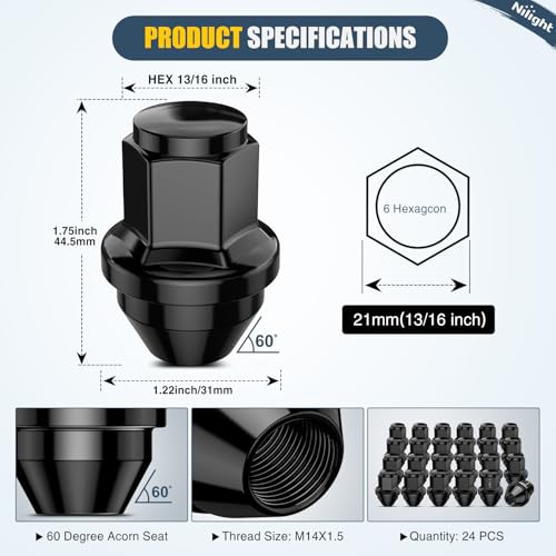 Nilight 24PCS M14x1.5 Lug Nuts Compatible with 2015-2025 Ford F-150 - color: Black, size: 24PCS F-150/Expedition/Navigator 2015-2025
