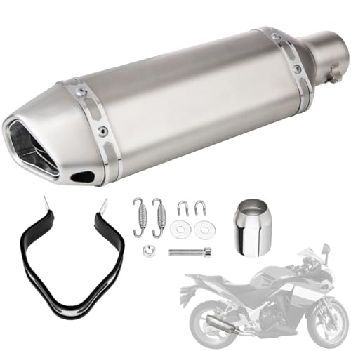 Slip-On Motorcycle Exhaust Muffler 51mm with Removable DB Killer, Carbon Fiber-Style Universal Exhaust for 38–51mm Pipes, Fit for Street & Sport Bikes (Sliver) - color: Sliver