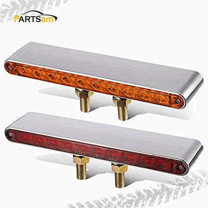 Partsam Pair of 9-1/4" L Red/Amber LED Double Face Truck Semi Trailer Light Bars, Chrome Plastic Dual Function Light Bar Marker Light and Turn Signal Auxiliary Light Bar Double Metal Stud Mounts - size: 9 Inch