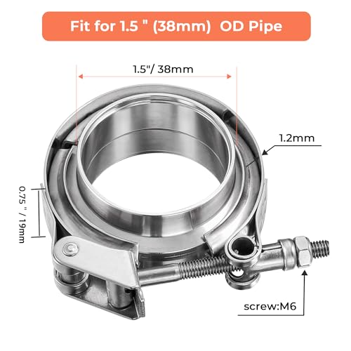 1.5 inch Quick Release V Band Clamp with Male Female Flanges, 304 Stainless Steel Exhaust V band Clamp for Automotive exhaust system, turbocharger, downpipe and mufflers - color: V Band Clamp With Flange, size: 1.5inch