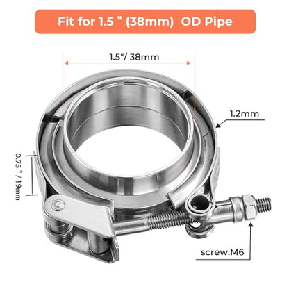 1.5 inch Quick Release V Band Clamp with Male Female Flanges, 304 Stainless Steel Exhaust V band Clamp for Automotive exhaust system, turbocharger, downpipe and mufflers - color: V Band Clamp With Flange, size: 1.5inch
