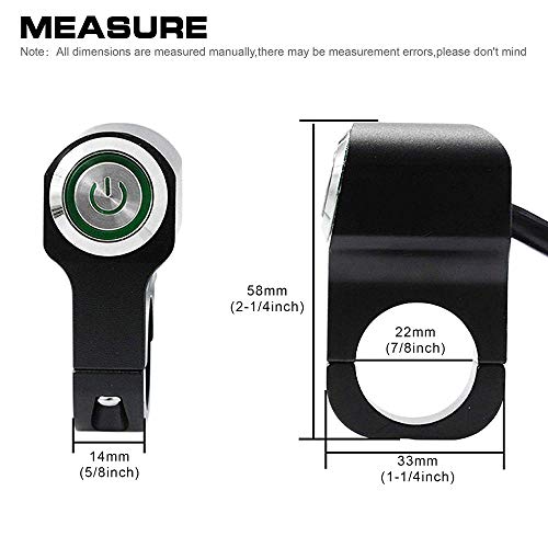 12v 10A Motorcycle ATV 7/8inch 22mm Handlebar Push Button Switch Headlight Hazard Brake Fog Light ON Off Switches-Green LED - color: Green LED for 7/8inch