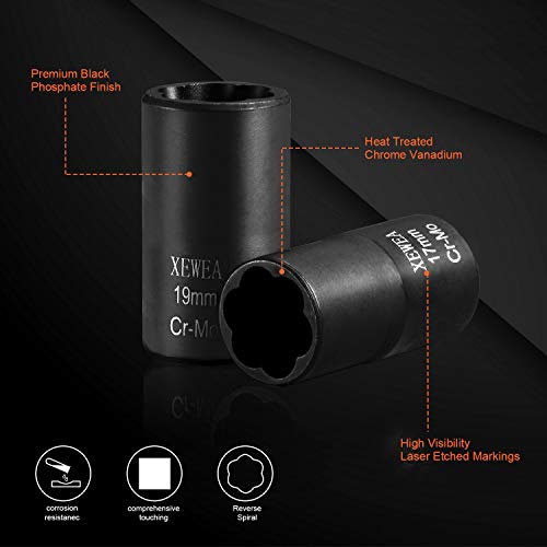 XEWEA 6PCS Impact Lug Nut Extractor Set, Wheel Lock Removal Kit - color: 6pcs 1/2" Drive