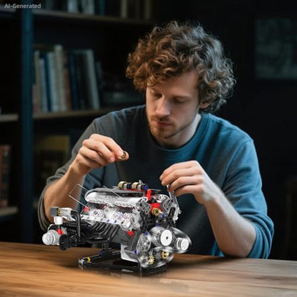Mini V8 Engine Model Kit that Works for Adults Boys Kids,664PCS