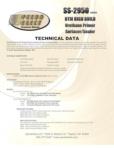 Speedokote Automotive High Build 2K Urethane Primer/Sealer Gray Gallon Kit, SS-2950G/2790A