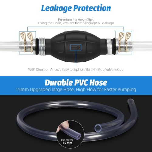 Gasoline Siphon Hose, Gas Oil Water Fuel Transfer Siphon Pump, Portable Widely Use Hand Fuel Pump, Fuel Transfer Pump with PVC Hoses (Blue) - color: 15mm( 1 Pack) of Blue
