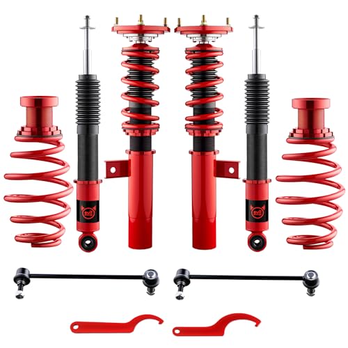 EVIL ENERGY Coilovers Compatible for Volkswagen GTI 2006-2009, for VW Golf 2003-2007, Height Adjustable Lowering Kit, Twin-Tube Coilover Suspension Kit for Comfortable Ride, Red