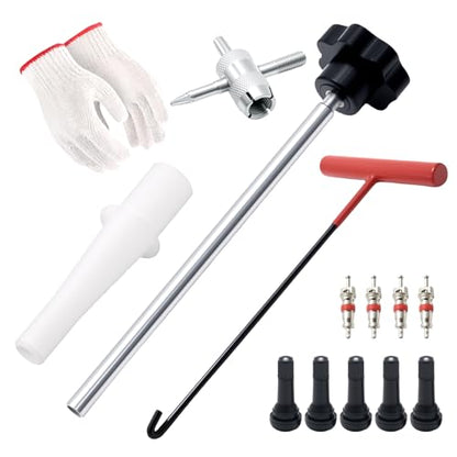 SYOWADA Tire Valve Core Removal Replacement Tool Kit with TR413 Valve Stems, 4-Way Valve Core Removal Tool Kit, for Cars, ATVs, Trucks