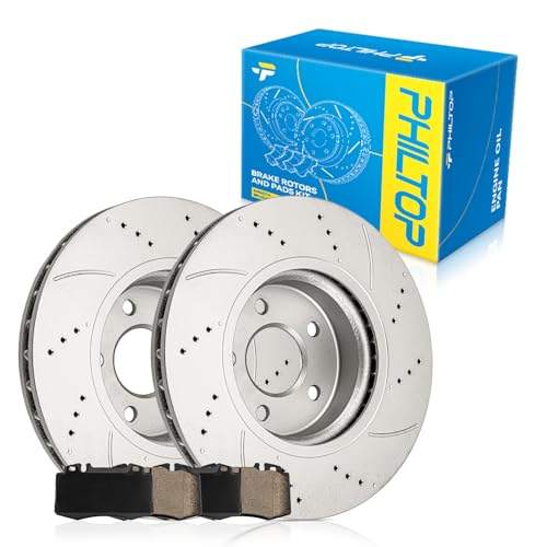 PHILTOP Front Brake Pads and Rotors Kit for Mercedes-Benz E350 2006-2007, E500 2003-2006, Drilled Slotted Vented Rotors 312MM - size: E350 2006-2007 - Front 34246-312mm