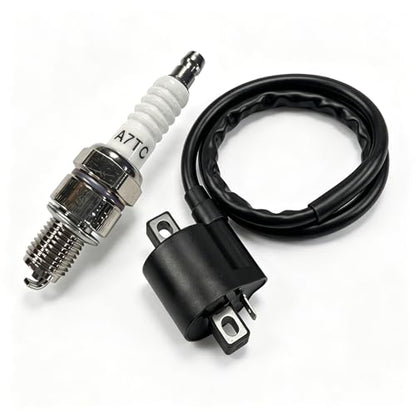 2 PCS Racing Ignition Coil with A7TC Spark Plug, High Performance Kit for CG Vertical Engine, 50-250cc ATV Dirt Bike Go Kart, Compatible with Motorcycle (Black)