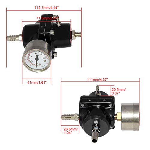 Universal Adjustable Fuel Pressure Regulator Kit with 0-140 PSI Gauge Aluminum Gas Oil Injection Pressure Regulator - color: Black