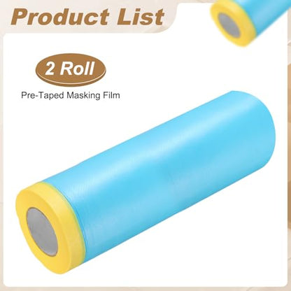 HARFINGTON 2pcs Pre-Taped Masking Film 59.1" x82ft w Plastic Sheeting,Blue - color: Blue, size: 59.1"x82ft