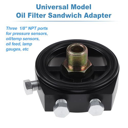 Oil Cooler Sandwich Plate Adapter Aluminum Alloy with 4 Adapter M18x1.5 & M20x1.5 & M22x1.5 & 3/4-16 for Engine Transmission Filter Cooling System