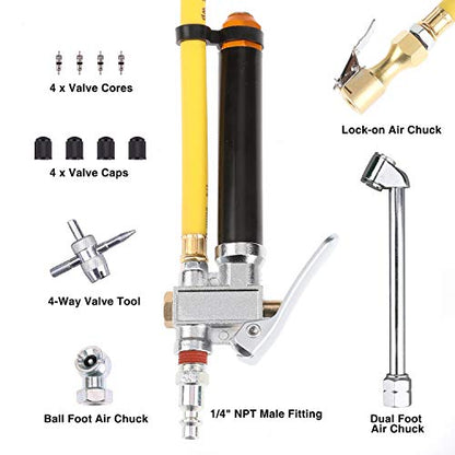 Hromee Heavy Duty Tire Inflator with Pressure Gauge 120PSI with Dual Head Air Chuck and Lock On Tire Chuck, Air Compressor Accessory and Tire Valve Tools