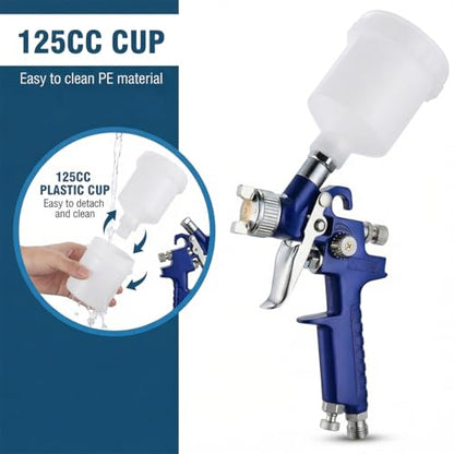 Car Mini HVLP Touch Up Spray Gun, 125CC Automotive Cup Gravity Feed Spray Paint Gun with 1.0 mm Nozzle, Vehicle HVLP Detail Paint Sprayer Spot Repair Accessories, Universal Fit - size: 1.0 mm