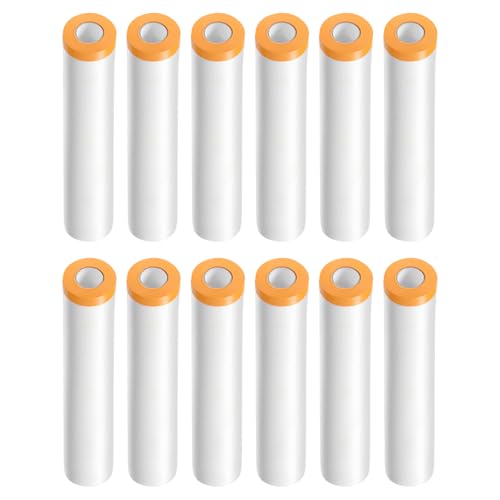 HARFINGTON 12 Rolls Pre-Taped Masking Film 94.5" x65.6ft Tape and Drape Painters Plastic Drop Cloth Film with Tape Plastic Sheeting for Automotive Painting Covering - color: Yellow, size: 94.5"x65.6ft