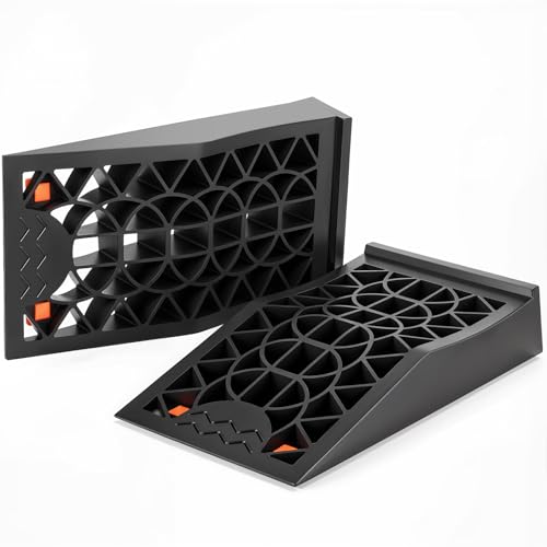 KROAK Low Porfile Car Service Ramp, 2 Pack Car Ramps for Easy Vehicle Maintenance and Safe Lifting with Anti-Slip Pads, Low-Chassis Car Tire Ramps for Jack Support