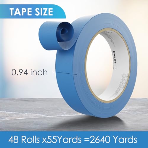 48 Roll Blue Painters Tape 1 Inch Wide Bulk Masking Paint Tape 0.94inx55yds - size: 0.94 Inch X 48 Rolls