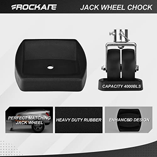 Rockane Dual 6'' Trailer Jack Swivel Caster Wheel Replacement with Rubber Wheel Chock，2000LBs Capacity with Pin for Boat Hitch Camper for Soft Ground Roll - Perfect Matching Jack Wheel Dock - size: 2000LBs Black with Chock