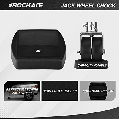 Rockane Dual 6'' Trailer Jack Swivel Caster Wheel Replacement with Rubber Wheel Chock，2000LBs Capacity with Pin for Boat Hitch Camper for Soft Ground Roll - Perfect Matching Jack Wheel Dock - size: 2000LBs Black with Chock