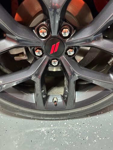(Set of 4) 63mm=2.5 inches // Slash Wheel Center Caps Covers HubCaps + Tire Valve Stem Caps Trim for Dodge Charger Challenger Durango Hornet Dart R/T SRT Magnum Nitro Journey Caliber Avenger - color: red // on matte black wheel caps + tire valve caps
