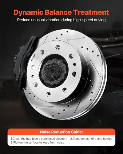 VEVOR Front and Rear Brake Kit Compatible with 2002-2006 Chevrolet Avalanche 2500 (8 STUD), 2002-2004 Chevrolet Silverado 2500 (Models w/Manual Transmission ONLY), Drilled & Slotted Brake Rotors - size: S-55072 + S-55055