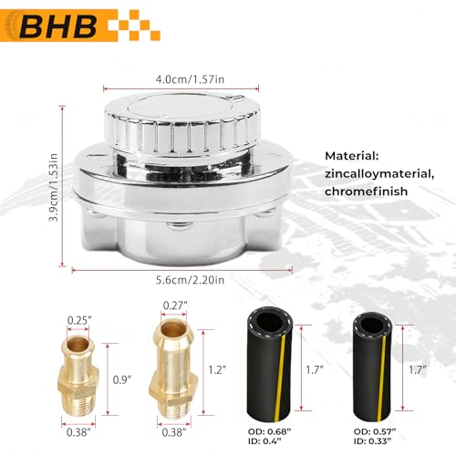 BHB Zinc alloy Universal adjustable Fuel Pressure Regulator 1-5 PSI kit for Single carburetor and dual carburetor FPR with rubber hoses steel clamps brass fittings for 8mm and 10mm fuel lines - size: 1-5 PSI kit