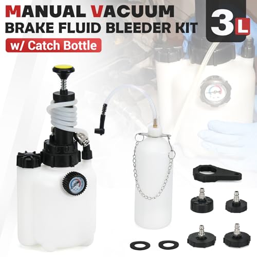3L Manual Brake Bleeder Fluid Pump with 1L Brake Bleed Bottle and 4 Master Cylinder Adapters,Professional Brake Bleeder Kit Suitable for Most Brake Mast Cylinder Reservoirs