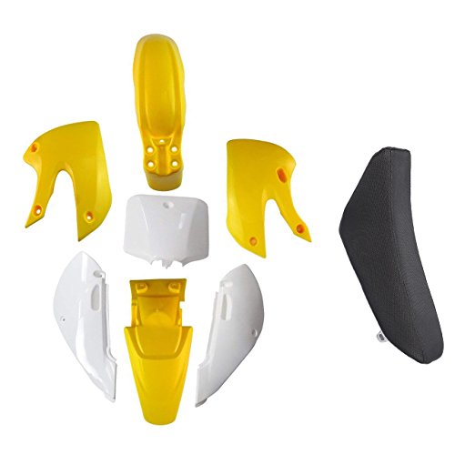 TDPRO Plastic Fairing Kit Fender Parts and Black Seat for Pit Dirt Bike KX 65 KX65 (4Yellow+3White) - color: 4Yellow+3White