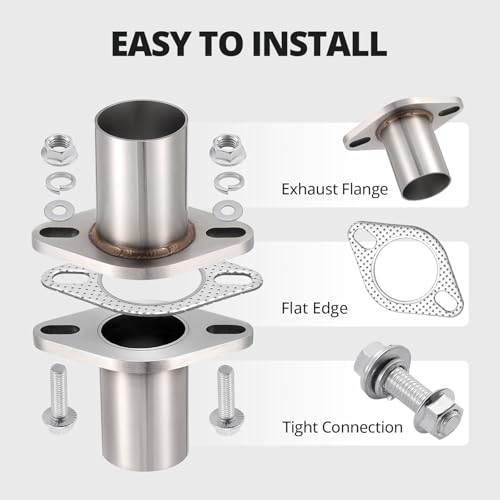 EVIL ENERGY 2 Bolt Exhaust Flange Repair Piping Kit, 304 Stainless Steel Exhaust Flange and Gasket Set with Bolts and Nuts, Universal Flange Replacement Kit for Quick Fix Repair (1.75") - size: 1.75"