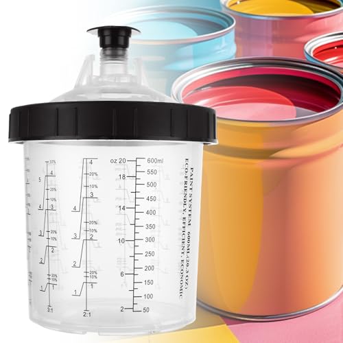 YAYODS 50 Pack Disposable Paint Sprayer Gun Cup Liners and Lid System for Spray Gun, Paint Cups 20 Ounce (600ml) Kit with 50 Mixing Cups Liners, 50 Lids, 20 Plugs, 1 Hard Cup with Retainer Ring