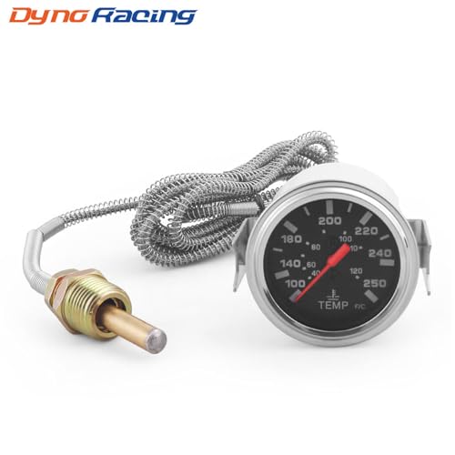 Dyno Racing 2" 52mm 12V Pointer Mechanical Water Temperature Temp Gauge (40-120℃,100-250℉),Yellow Light Car Meter with Sensor NPT 1/2,1.8m Wire Length - style: 40-120℃ & 100-250℉