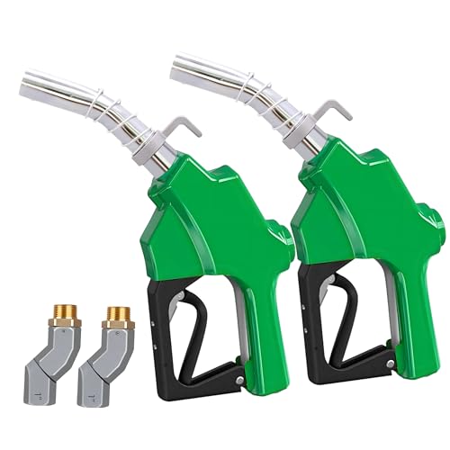 2 Pack Automatic Fuel Nozzle 1 inch NPT with Fuel Hose Swivel & Hook - color: 2pack green, size: 1'' NPT