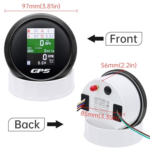 6-in-1 GPS Speedometer 3-3/8" 85mm MAIMEIMI Multi-Functional Adjustable Tachometer Voltmeter Fuel Level Water Temp Oil Pressure with Alarm for Car Boat Marine 9-32V - color: All Black