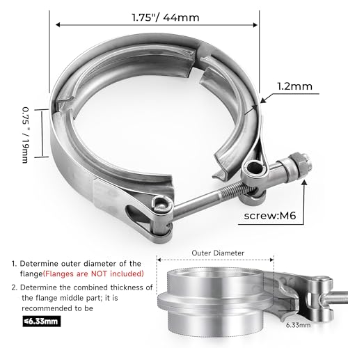 AKIHISA 1.75 Inch V Band Clamp-Stainless Steel_304, for Turbo Exhaust Down Pipe 1.75" OD Flange Kit, Racing Ford Pickup Truck Exchange Exhaust Accessories - size: 1.75"