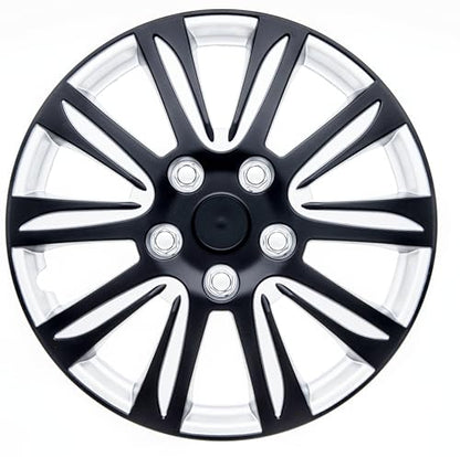 Akcsport Premium Hubcaps Wheel Covers for Toyota Nissan Kia Volkswagon 15 inch to 17 inch (Superior Black Silver, 16 inch) - size: 16 inch, style: Superior Black Silver