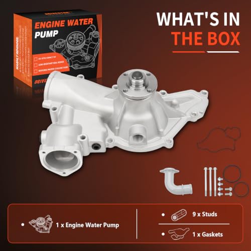 AW4114 Water Pump w/Gasket for Ford E&F Series 96-03 7.3L Diesel - size: AW4114
