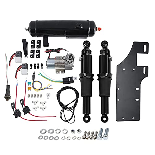 TCT-MOTORPARTS Rear Air Ride Suspension w/Air Tank Fit for Harley Touring - color: Air Ride Suspension Set w/ Tank
