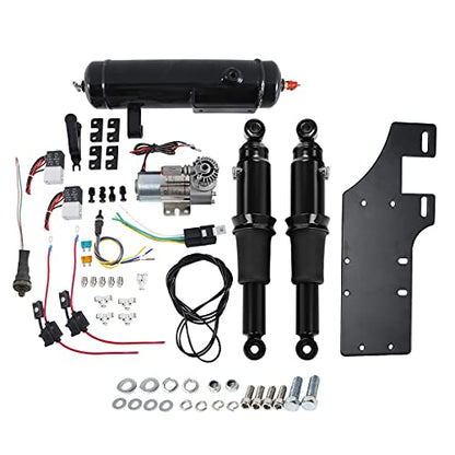 TCT-MOTORPARTS Rear Air Ride Suspension w/Air Tank Fit for Harley Touring - color: Air Ride Suspension Set w/ Tank