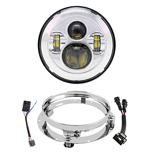 XPCTD 7 Inch LED Headlight Kit For Street Glide Road King Electra Glide Ultra Classic Fat Boy Tri Cvo Heritage Softail Slim Delux Ultra Limited Chrome - color: Chrome A
