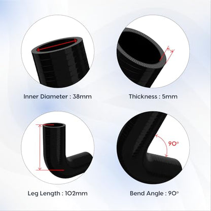 Endure 90 Degree Silicone Elbow Intake Hose 4-Ply, 1.5"(38mm) - Black - color: Black, size: ID - 1.5Inch(38mm)