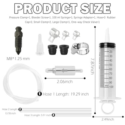 Motorcycle Brake Bleeder Kit with Brakes Bleeder Hose/100ml Syringe,Professional Brake Bleeding Tool for Brakes System Repair Maintenance,Hydraulic Disc Clutch Bleeders Kit